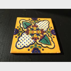 Talavera fliser � gul/gr�n blomst (10�10 cm)