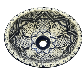 Hndvask - medium - Hvid baggrund med bl detaljer og blomster p kanten