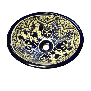 Hndvask - medium - Bl kant, Hvid baggrund og bl liljer