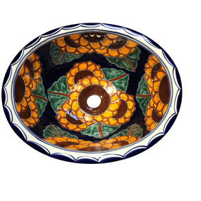 Hndvask - medium - Hvid kant med bl detaljer og solsikker