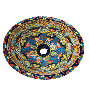 Hndvask - medium - Blomster og detaljer i bl, grnne, gule og rde farver