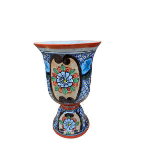 Maceta Copa Grande - Plantekrukke p fod med blomster og orange kant - 57 cm hj