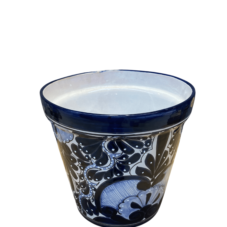 Maceta Vaso 14 - Plantekrukke, dia.14 cm - Bl kant med bl detaljer og blomster