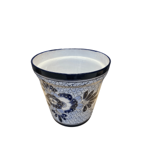 Maceta Vaso 14 - Plantekrukke, dia.14 cm - Bl kant med bl og hvide detaljer og blomster