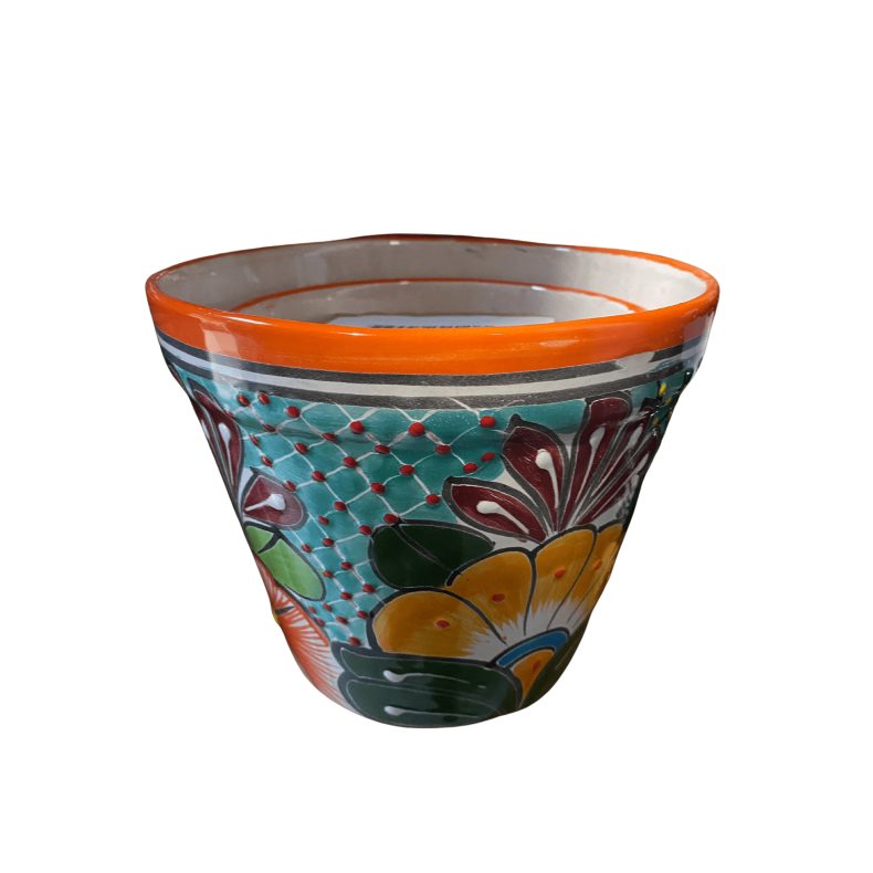 Maceta Vaso 3-pak - Plantekrukker - Orange kant med farverig baggrund og blomster