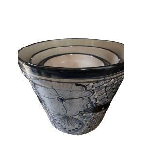 Maceta Vaso 3-pak - Plantekrukker dia.20-17-14 - Bl kant med bl og hvide detaljer og blomster