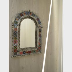 Halvrundt spejl  blikramme + Talavera-fliser