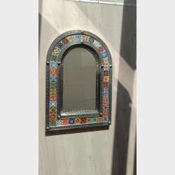 Halvrundt spejl  blikramme + Talavera-fliser