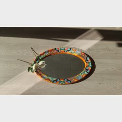 Ovalt spejl  hndmalet Talavera